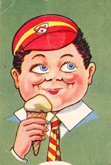 Movable Prints: Smiling schoolboy with ice cream on a greetings card