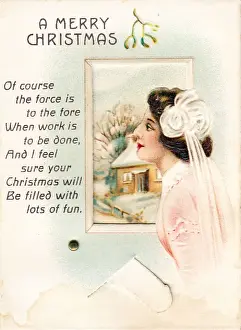 Smiling woman on a Christmas card