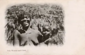 Zululand Prints: Smiling Zulu Woman and child, South Africa