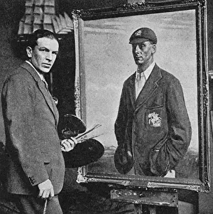 Cricketers Prints: Smithson Broadhead with his portrait of Jack Hobbs