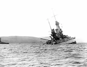 Images Dated 16th September 2011: SMS Bayern sinking after being scuttled, Scapa Flow, WW1