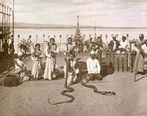 Myanmar Collection: Snake charmers in Burma. Date: circa 1916