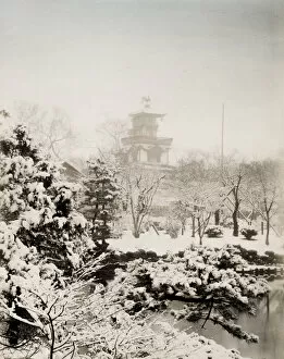 Snow scene, Asakusa Park, Tokyo, Japan