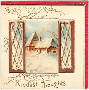 Snow scene with cottage on a Christmas card