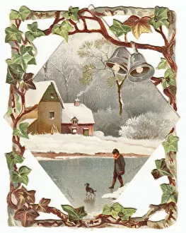 Images Dated 10th December 2015: Snow scene with mill and cottage on a Christmas card