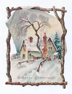 Images Dated 28th September 2017: Snow scene with cottage on a Christmas card