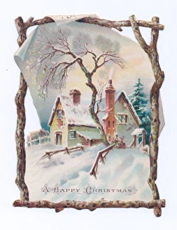 Images Dated 28th September 2017: Snow scene with cottage on a Christmas card
