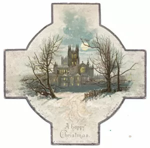 Images Dated 16th November 2015: Snow scene on a cross-shaped Christmas card