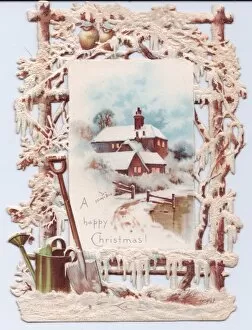 Images Dated 16th November 2015: Snow scene with decorative border on a Christmas card