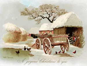 Snow scene with ducks and pond on a Christmas card