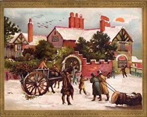 Cold Gallery: Snow scene outside a house on a New Year card