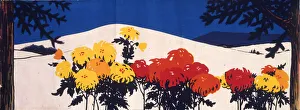 Cold Gallery: Snow scene with red and yellow flowers