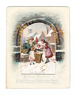 Archway Gallery: Snow scene with Santa Claus on a Christmas card