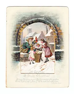 Snow scene with Santa Claus on a Christmas card
