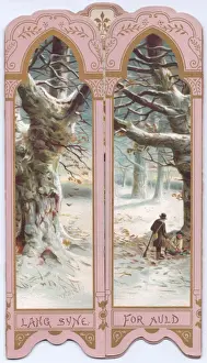 Snow scene with trees on a New Year card