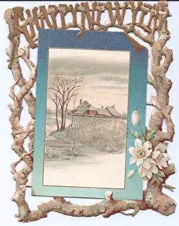 Images Dated 16th November 2015: Snow scene and white flowers on a New Year card