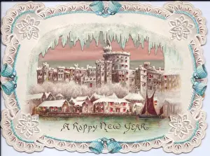 Icicles Prints: Snow scene with Windsor Castle on a New Year card