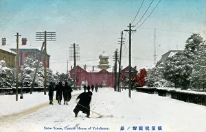 Yokohama Prints: Snow scene - Yokohama Custom House, Yokohama, Japan