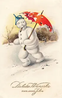 Snowman Prints: Snowman on a German New Year postcard