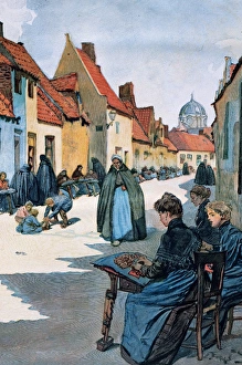 Society. Belgium. The lacemarkers in the city of Bruges. Dra Society. Belgium. The lacemarkers in the city of Bruges. Dra