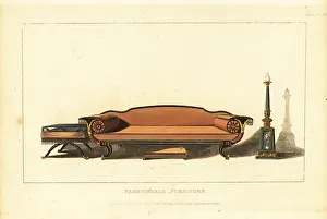 Repository Of Arts Prints: Sofa, work-table and candlelabrum, 1815