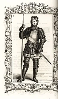 16th Century Prints: Soldier in armor of the era of Rudolf II, Holy Roman Emperor, 16