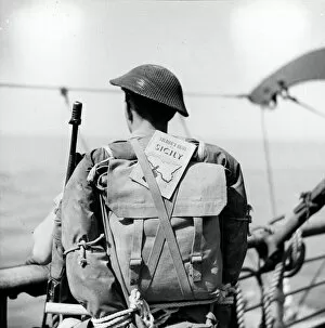 Soldier about to go ashore during the invasion of Italy, Jul