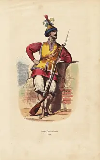 19thcentury Prints: Soldier of Cochinchine (Vietnam) carrying a musket