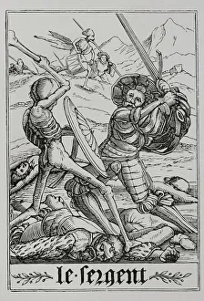 Mort Prints: A soldier fighting against Death. At his feet