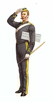 Images Dated 20th June 2018: Soldier in grey and yellow uniform on a greetings card