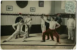 Garde Prints: Soldier at their Sabre practice in a French Barracks