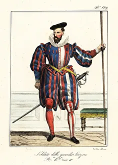 Tricolor Prints: Soldier of the Swiss Guards, reign of King Henry IV of France
