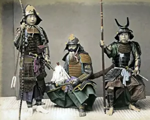 Samurai Prints: Three soldiers in armour, Japan