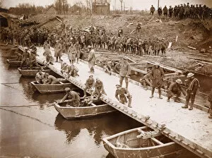 Images Dated 26th August 2011: Soldiers building pontoon bridge, Flanders, WW1