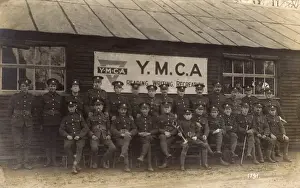 Recreation Prints: Soldiers in camp, outside YMCA hut, WW1