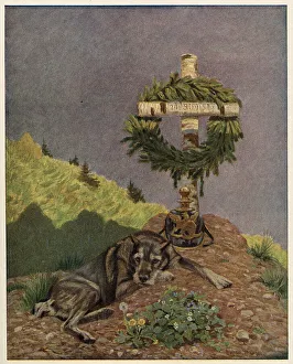 Cemeteries Prints: SOLDIER'S DOG MOURNS