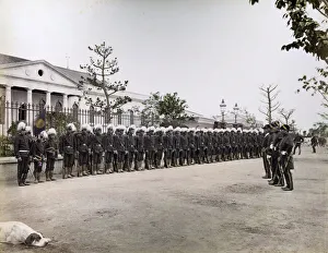 Soldiers at the Imperial Mint, Osaka, Japan, and dog