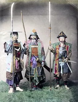 Three soldiers, Japan, circa 1880s. Date: circa 1880s