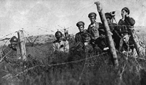 Images Dated 11th May 2017: Soldiers near the wire on the eastern front, Russia, WW1