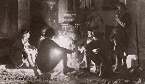 Bivouac Prints: A soldiers night bivouac - WWI - possibly in a church