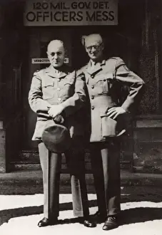 Two soldiers outside Officers Mess, Germany