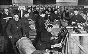 Correspondence Prints: Soldiers sorting military post, WW1