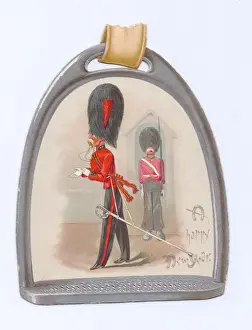 Guardsman Prints: Two soldiers on a stirrup-shaped New Year card