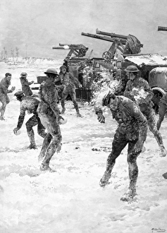 Soldiers throwing snowballs, WW1