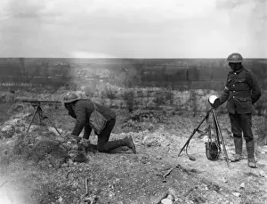 Arras Prints: Two soldiers using heliograph for signalling, France, WW1