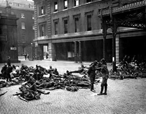 Cobble Stones Collection: Soldiers waiting for orders during rail strike, London