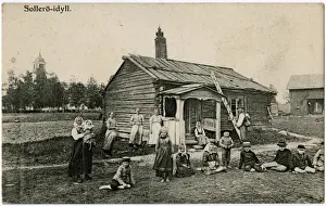 Locality Prints: Solleron, Dalarna County, Sweden - House and villagers