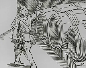 Cellar Prints: The sommelier in his function. Engraving after