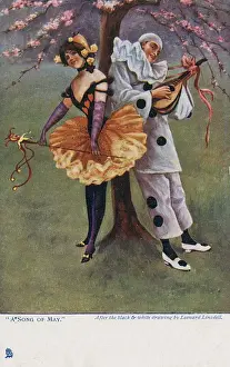 Leonard Prints: A Song of May - A Pierrot with a lute and a Carnival Girl