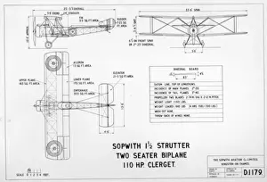 Sopwith Prints: Sopwith 1 1 / 2 Strutter three-view drawing